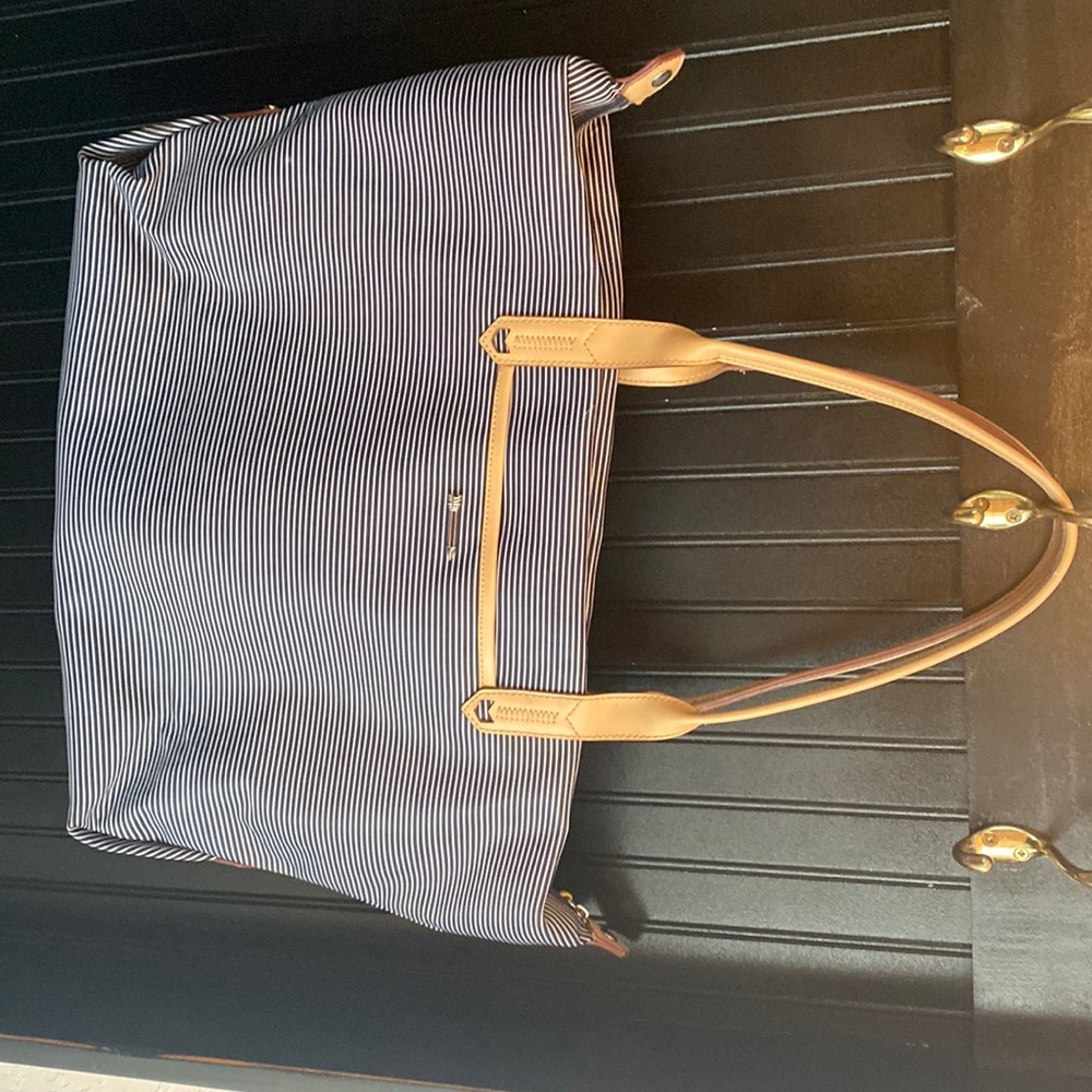 Navy and white striped tote.